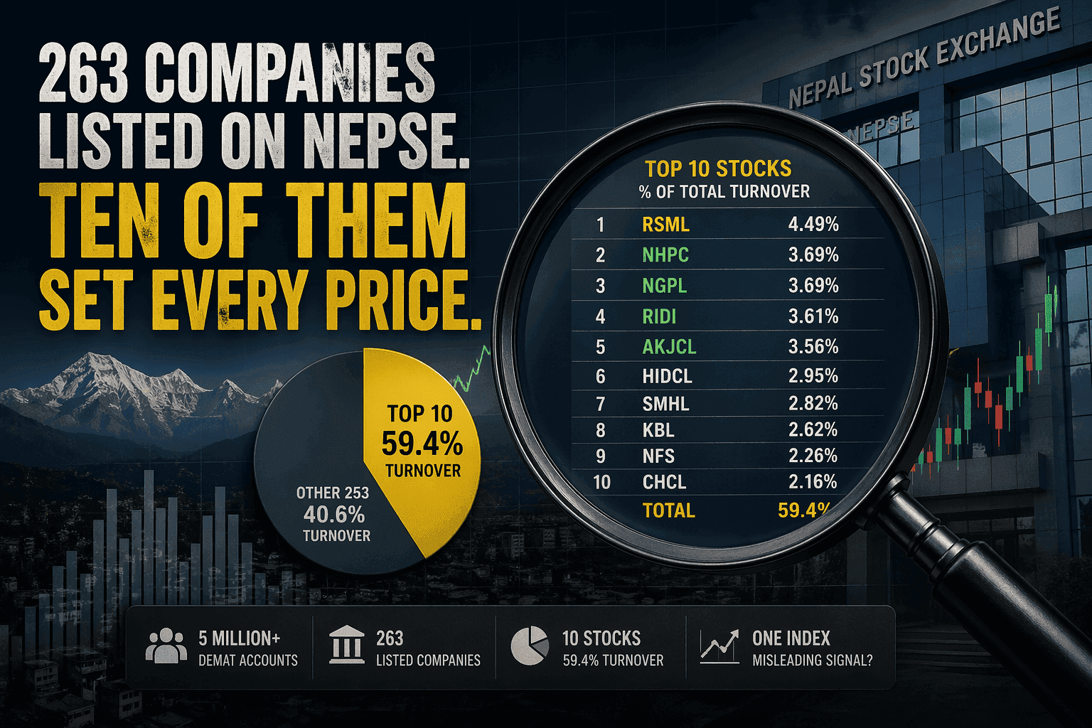 NEPSE Concentration Explained: How 10 Stocks Control Nepal’s Entire Stock Market