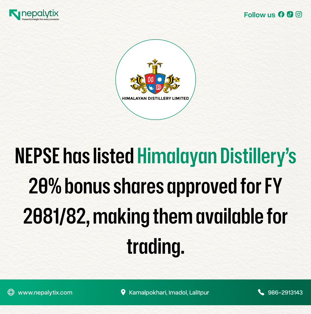 Himalayan Distillery’s 20% Bonus Shares Listed on NEPSE