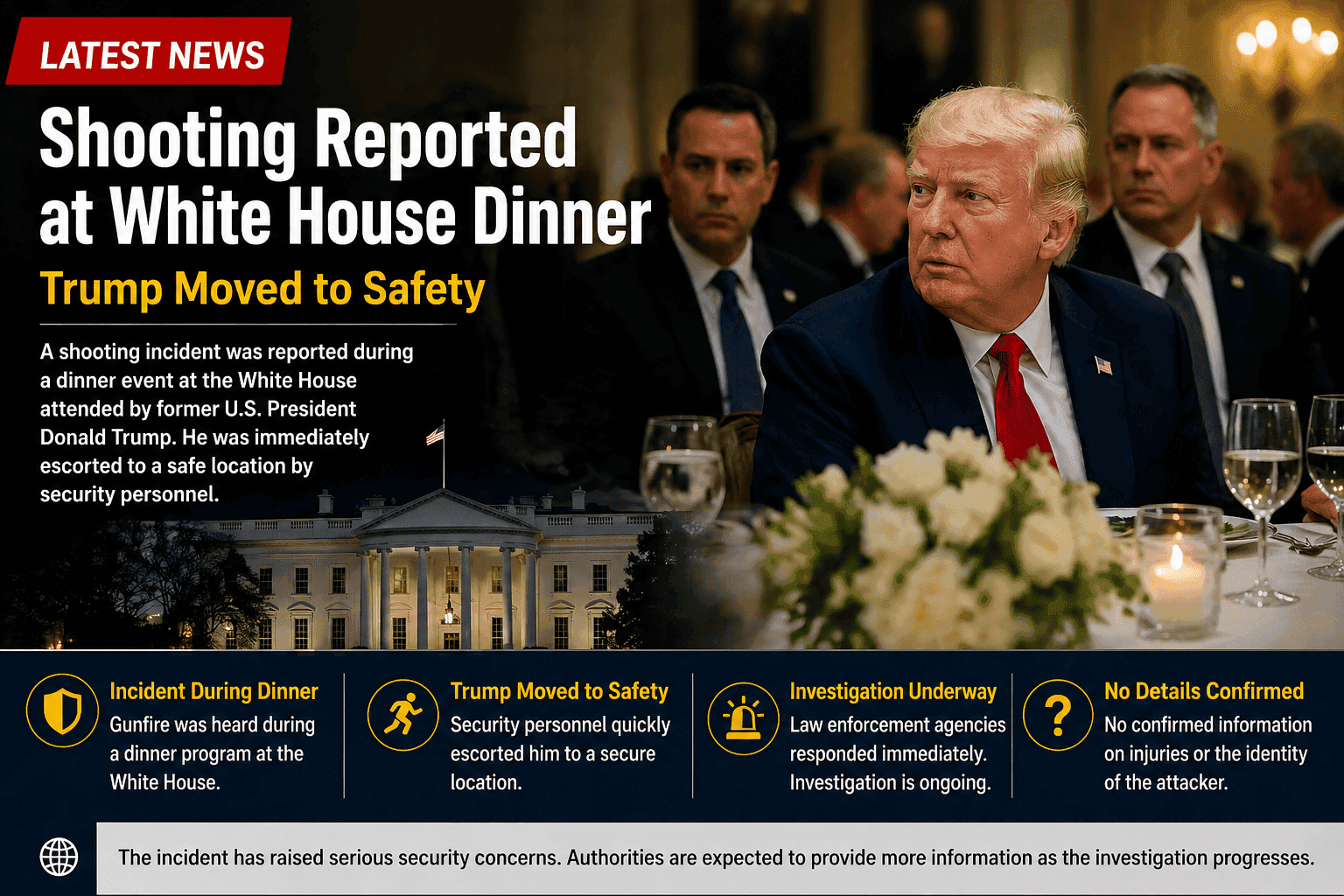 Gunfire Reported at White House Event, Trump Evacuated Safely