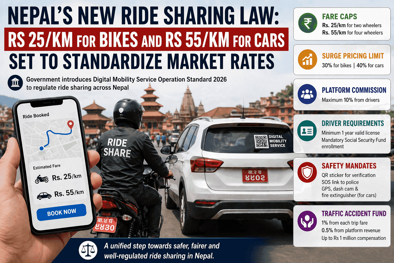 Nepal Introduces New Ride Sharing Law, Caps Rates at Rs 25/km for Bikes and Rs 55/km for Cars