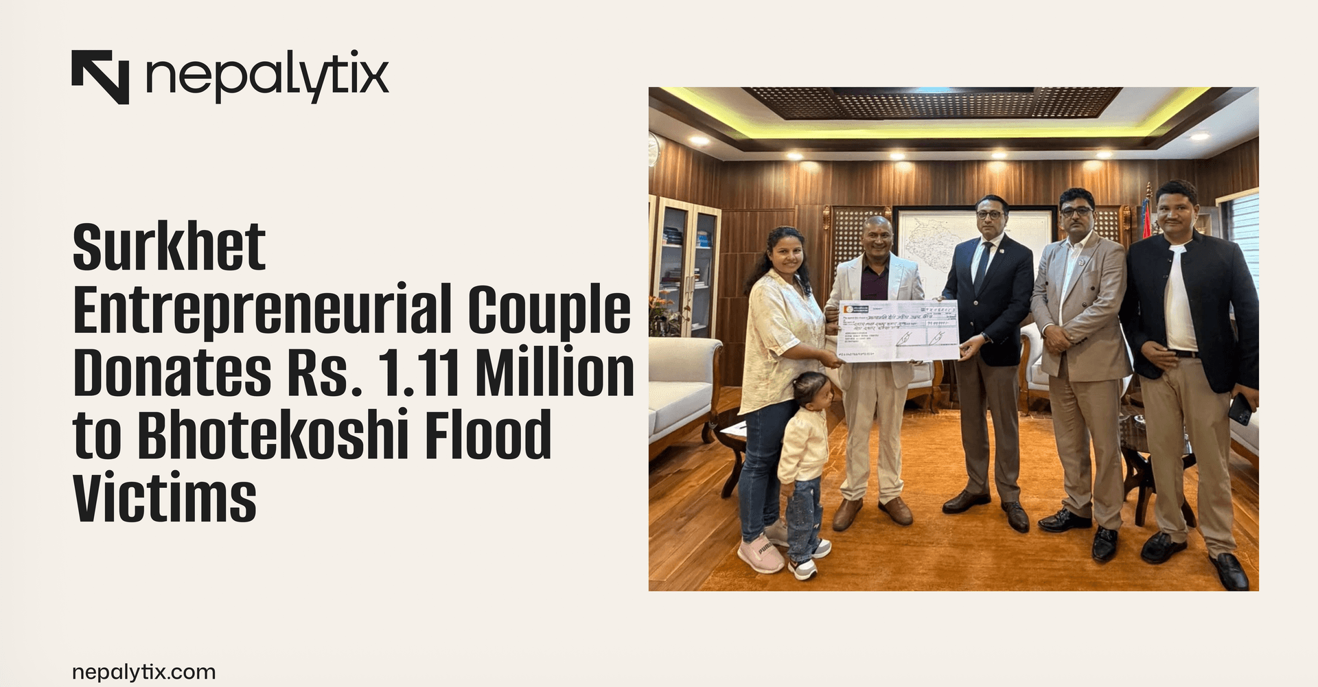 Surkhet Entrepreneurial Couple Donates Rs. 1.11 Million to Bhotekoshi Flood Victims