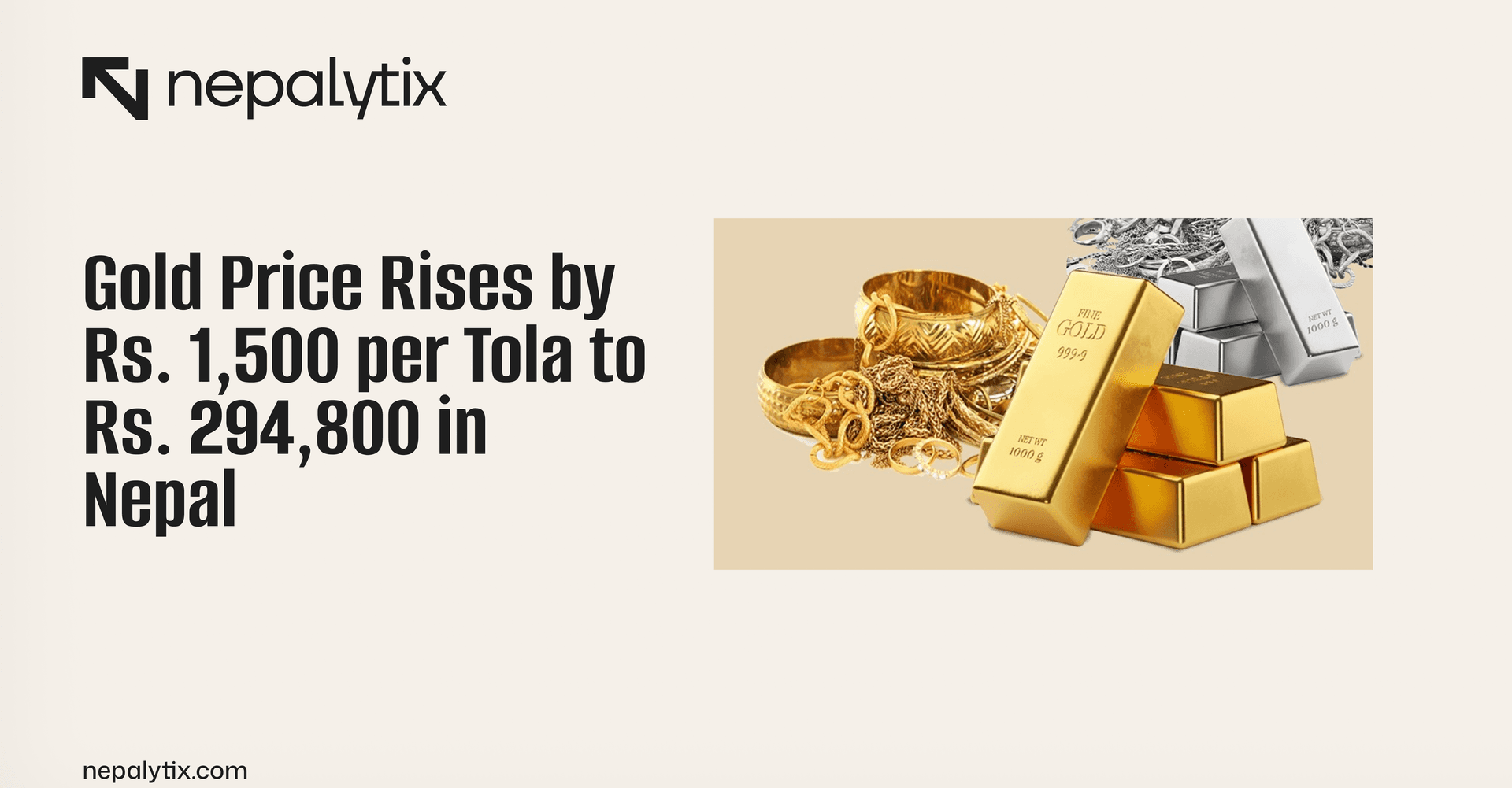 Gold Price Rises by Rs. 1,500 per Tola to Rs. 294,800 in Nepal