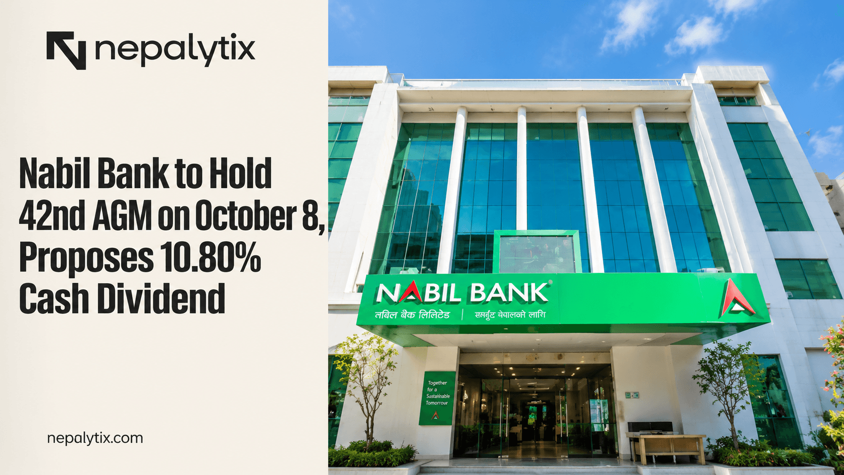 Nabil Bank to Hold 42nd AGM on October 8, Proposes 10.80% Cash Dividend