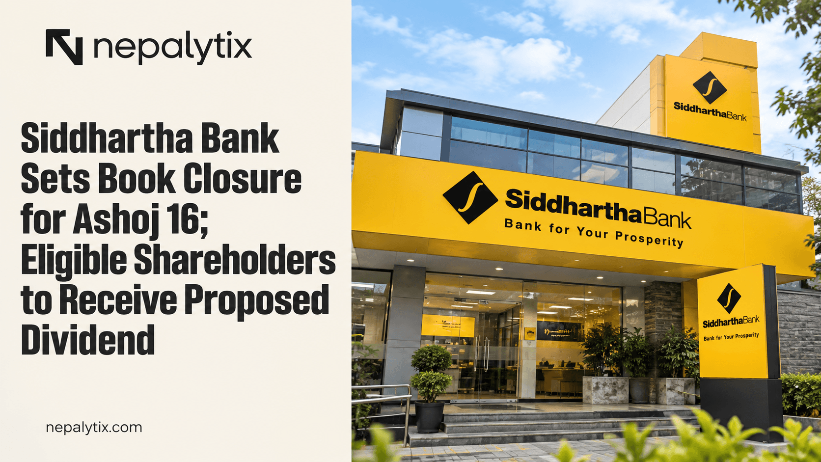 Siddhartha Bank Sets Book Closure for Ashoj 16; Eligible Shareholders to Receive Proposed Dividend