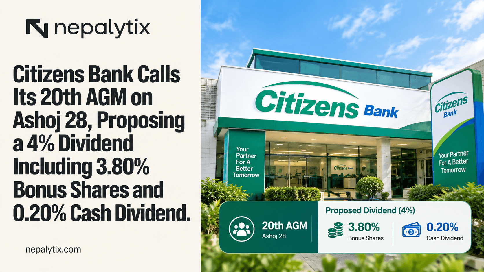 Citizens Bank Calls 20th Annual General Meeting, Proposes 4% Dividend