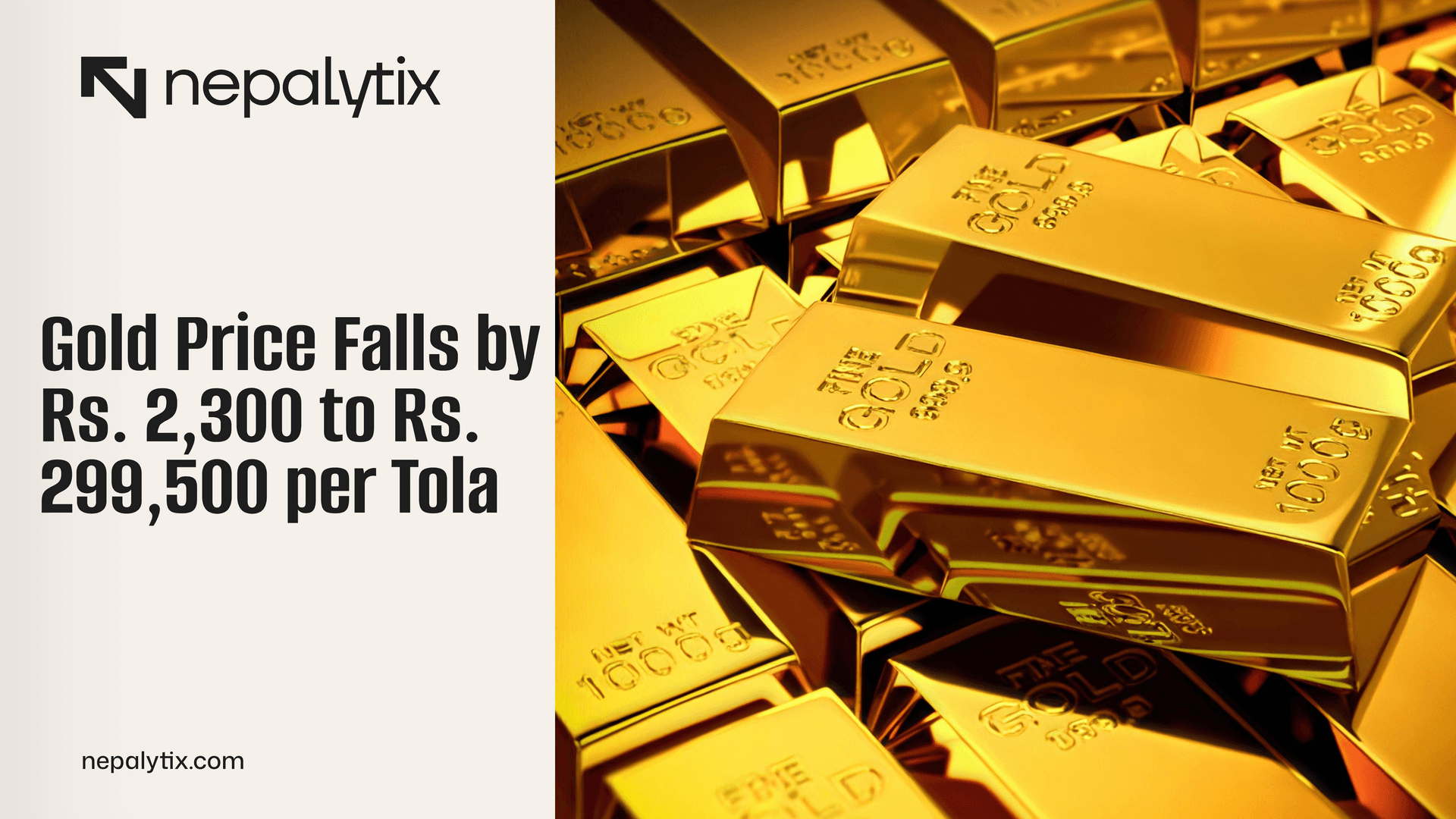 Gold Price Falls by Rs. 2,300 to Rs. 299,500 per Tola